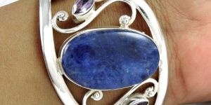 Top Quality African ! Sodalite, Amethyst 925 Sterling Silver Bangle