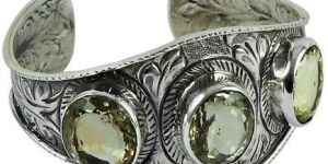 Trendy 925 Sterling Silver Citrine Gemstone Bangle