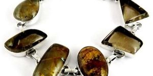 Victorian Style !! Picture Jasper, Green Rutile 925 Sterling Silver Bracelet