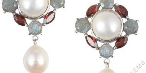 Garnet Studded Sterling Silver Earrings