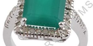 Green Onyx Stone Ring with Diamonds