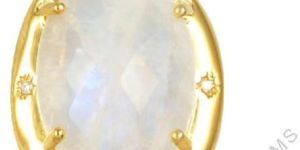 Rainbow Moonstone with CZ Studded Gemstone Sterling Silver Pendant
