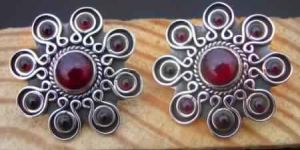 PURE 925 STERLING SILVER GARNET GEMSTONE VINTAGE STUD EARRINGS
