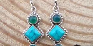 TURQUOISE HAND CRAFTED 925 STERLING SILVER DANGLE EARRINGS