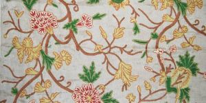 Silk Organza Crewel Embroidered Sheer Fabric Off-White, Multicolor