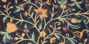 Velvet Crewel Embroidered Fabric Black, Multicolor