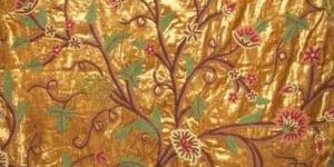 Velvet Crewel Embroidered Fabric Gold, Muticolor
