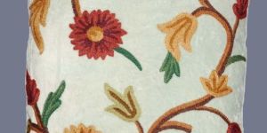 VELVET CREWEL PILLOW CUSHION COVER LIGHT GREEN, MULTICOLOR