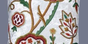 VELVET CREWEL PILLOW CUSHION COVER WHITE, MULTICOLOR