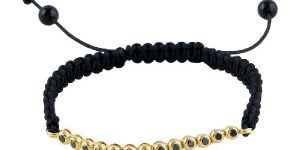 Yellow Gold Diamond Onyx Macrame Bracelet