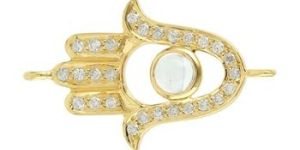 Yellow Gold Pave Diamond Designer Moonstone Connector Hamsa Hand Finding