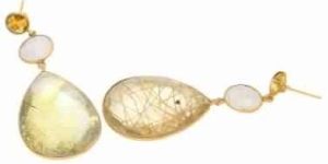 Tiger Eye and Carnelian And Green Amethyst Earring