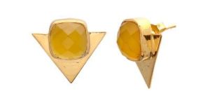 Yellow Chalcedony Trillion Shape Earring