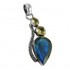 Stylish Design!! 925 Sterling Silver Labradorite, Citrine Pendant