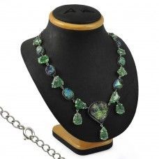 Victorian Druzy Snake Rutile Gemstone Silver Necklace