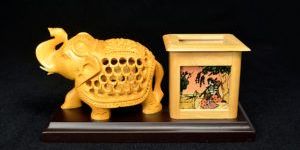 WOODEN ELEPHANT WITH PEN STAND