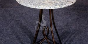 White Marble Top Side Table with Sculptural Iron Legs