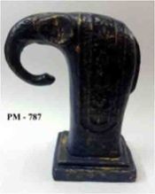 Paper Mache Blue Gold Finish Trunk Down Elephant