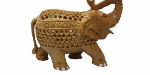 Wooden Handicraft Undercut Salute Position Elephant