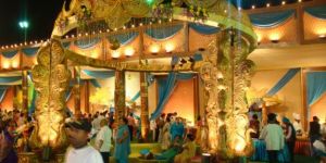 Peacock Pillars Round Wedding Mandap