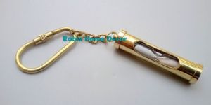 VINTAGE BRASS SAND TIMER KEY RING CHAIN