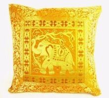 Yellow Indian Mandala Ethnic Silk Banarsi Silk Elephant Sari Cushion Covers