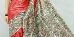 Tussar Ghicha with Madhubani Hand Print Silk Saree