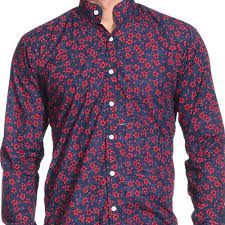 Mens Printed Chinese Collar Shirt