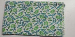 Flower Green Print Hand Block Printed Cloth Cotton Fabric