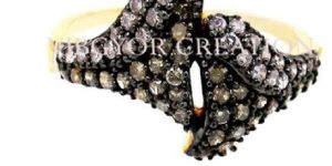 Unique Pave Diamond 925 Sterling Silver 14k Gold Band Wedding Engagement Ring