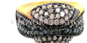 Blue Pave Diamond 925 Silver 14k Gold Engagement Band Ring