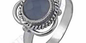 Unique Designer Blue Chalcedony Gemstone German Silver Ring