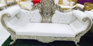 WHITE METAL WOODEN SOFA