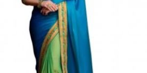 Stylee Lifestyle Green Satin Embroidered Saree