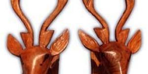 Wooden Deer Head Statue