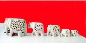 Marble Elephant Statue Set