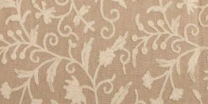 Techmal White Crewel Wool Embroidered Natural Linen Fabric