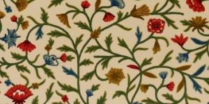 Wular Red Crewel Work Hand Embroidered Cotton Fabric