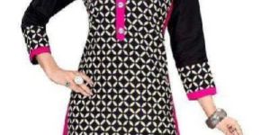 Women's Pink Stitched Cotton A Line Kurti