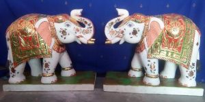 White Marble Elephant Pair Statue