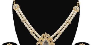 White Austrian Stone Gold Plated Pearl Necklace Set