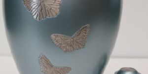 99069 Brass Hand Engraved Butterfly Urn