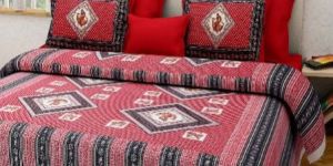 Red Colour Checkered PrintsBedsheetcotton Bedsheetjaipuri Bedsheet