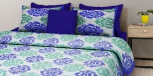 Sky Blue Colour Polka PrintsBedsheetcotton Bedsheetjaipuri Bedsheet