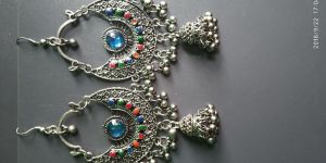Oxidids Silver Earing (Sky Blue Stone with Multi Beads)