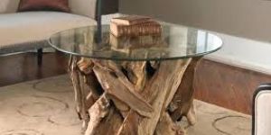 Round Wooden Glass Table