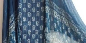 Indigo Hand Block Printed Suit Fabric
