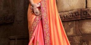 Two Tone Silk Wedding Wear Heavy Embroidery Work Saree