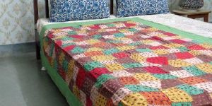 Throw Multicolor Patchwork Quilted Kantha