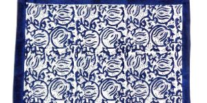 Two Lotus Blue Hand Block Printed Cotton Canvas Tablemat